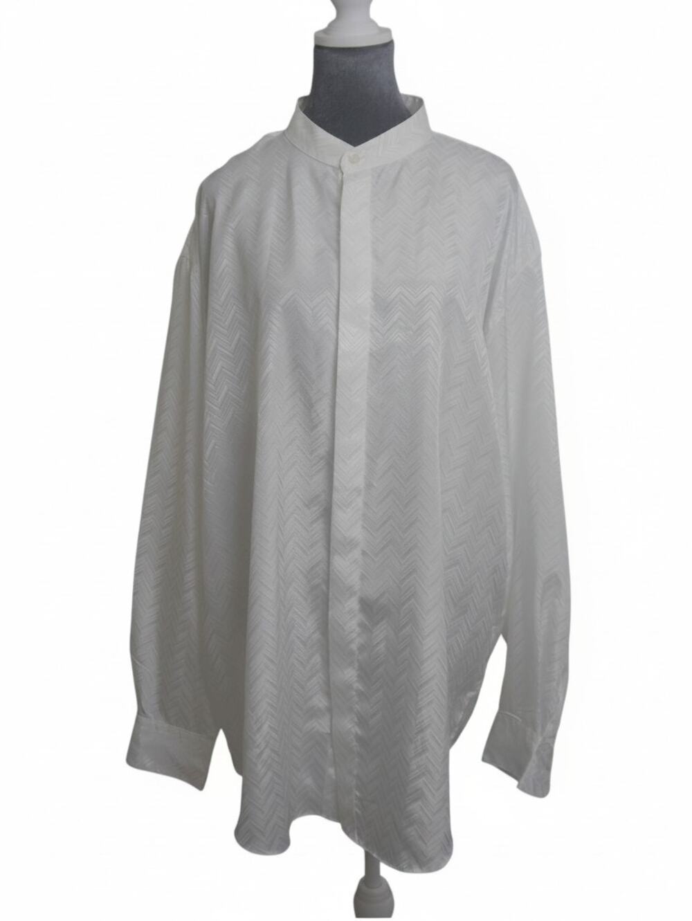 Vintage City Streets White Chevron Shirt XL Mandarin Collar Hidden Button Korea